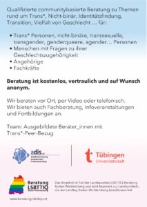 Flyer Trans*Beratung Tübingen Rückseite